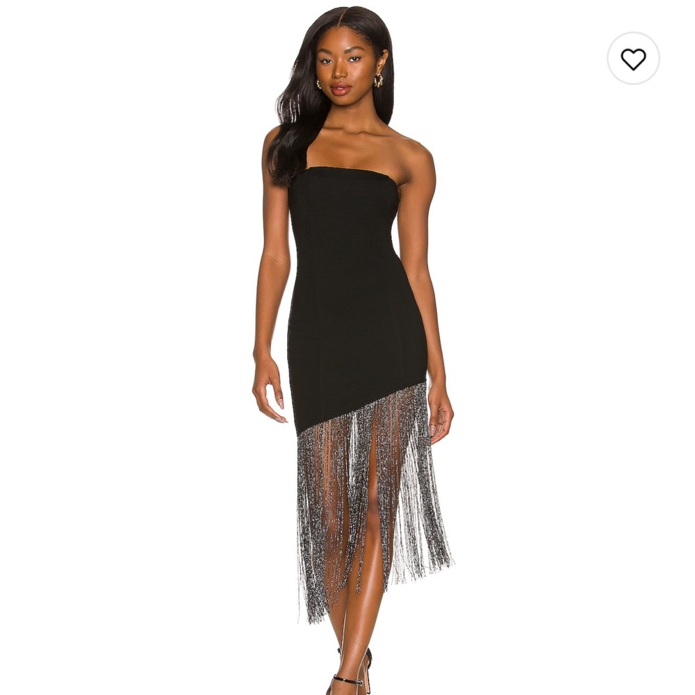 Black Fringe Strapless Dress